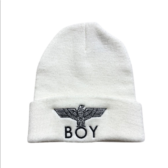 Boy London Accessories - BOY London Embroidery Eagle Logo White Unisex Beanie Hat